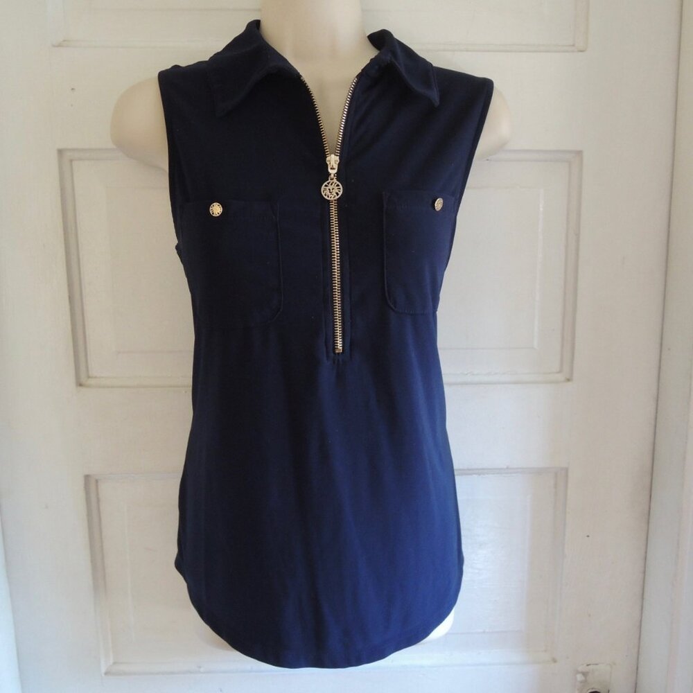 Anne Klein Black & Gold Half Zip Dressy Tank M